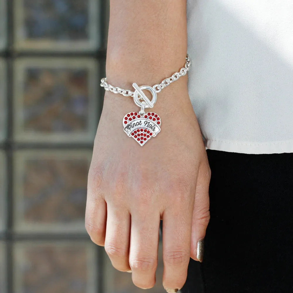 Silver Red Pinot Noir Red Pave Heart Charm Toggle Bracelet