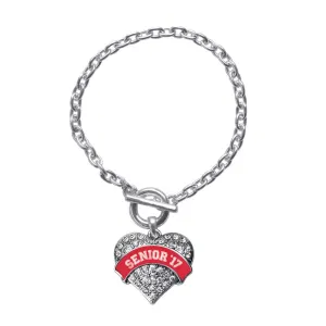 Silver Red Senior 2017 Pave Heart Charm Toggle Bracelet