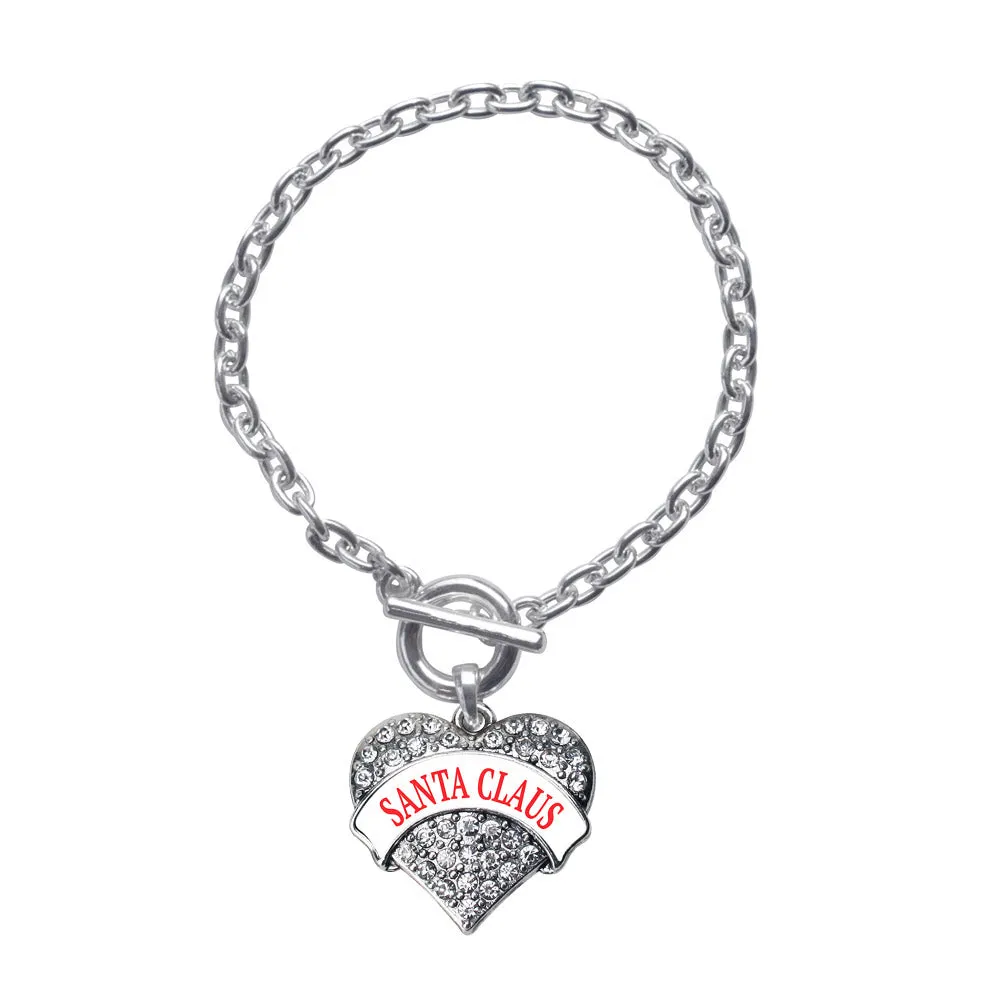 Silver Santa Claus Pave Heart Charm Toggle Bracelet