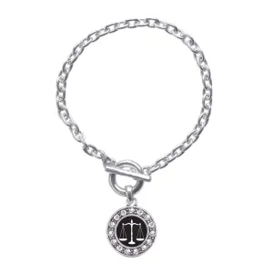 Silver Scale Of Justice Circle Charm Toggle Bracelet