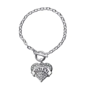 Silver Sister #1 Pave Heart Charm Toggle Bracelet