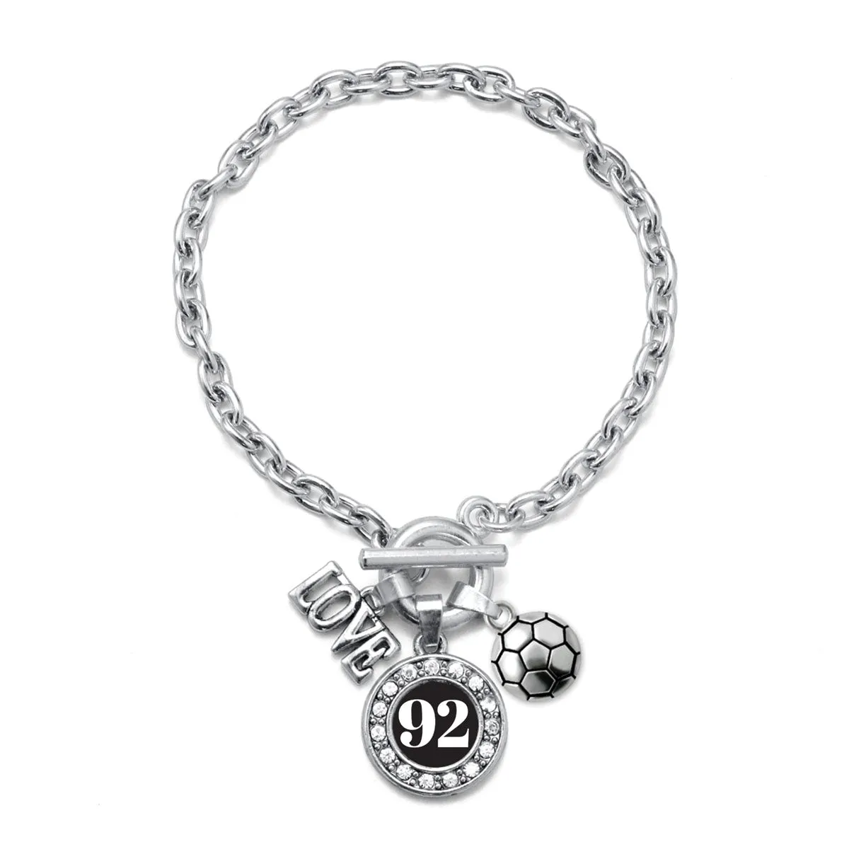 Silver Soccer - Sports Number 92 Circle Charm Toggle Bracelet