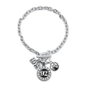 Silver Soccer - Sports Number 92 Circle Charm Toggle Bracelet