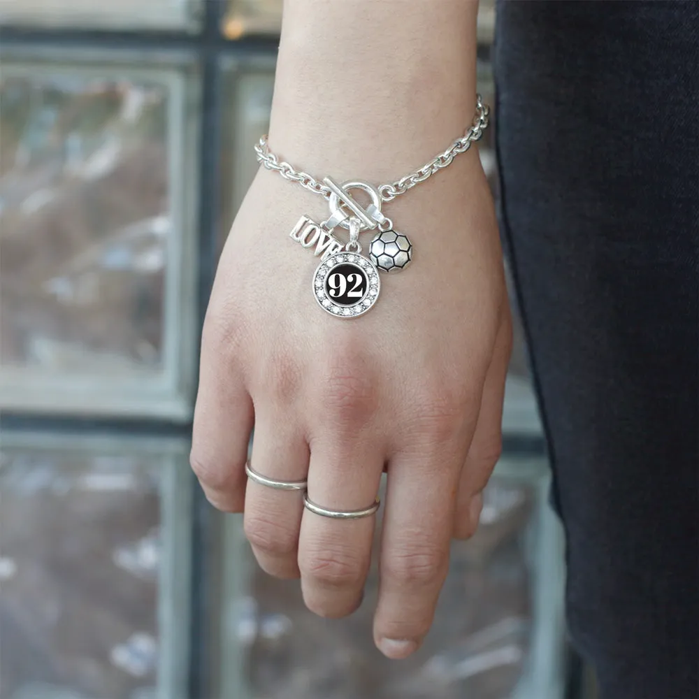 Silver Soccer - Sports Number 92 Circle Charm Toggle Bracelet