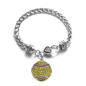Silver Softball Charm Braided Bracelet