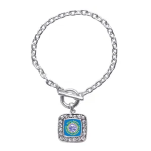 Silver South Dakota Flag Square Charm Toggle Bracelet