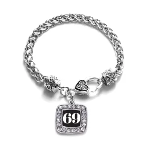 Silver Sport Number 69 Square Charm Braided Bracelet
