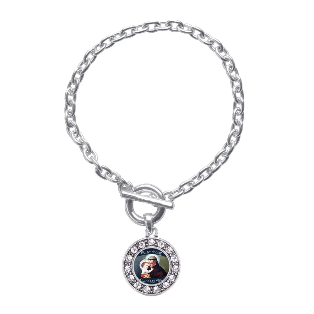 Silver St. Anthony Circle Charm Toggle Bracelet