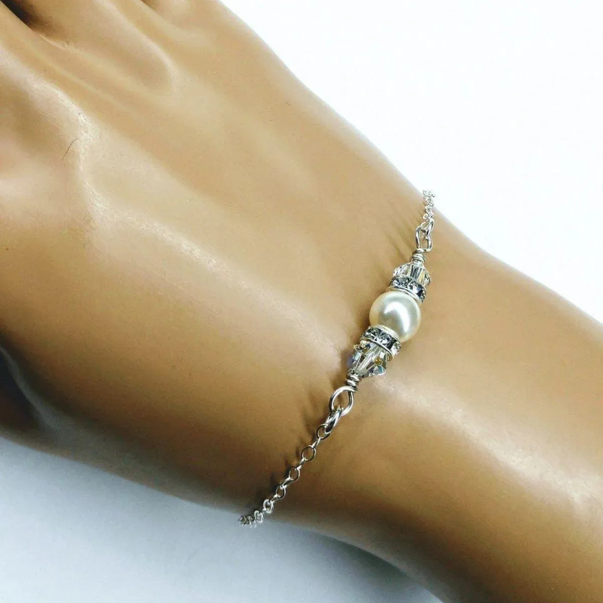 Silver Swarovski Crystal Pearl Bridal Bracelet