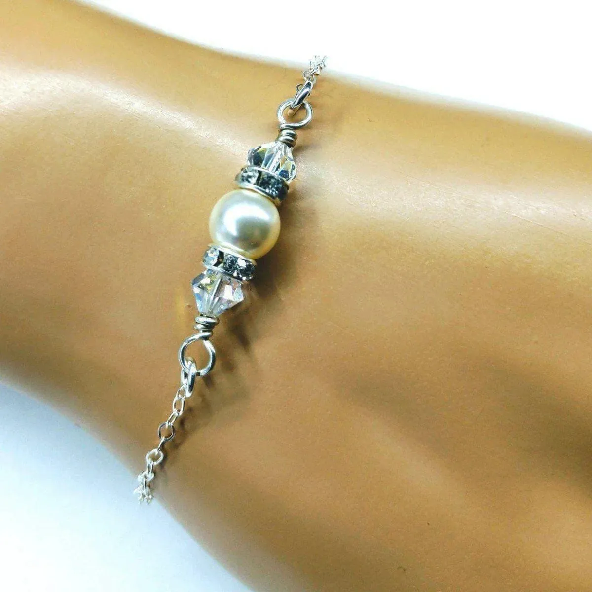 Silver Swarovski Crystal Pearl Bridal Bracelet