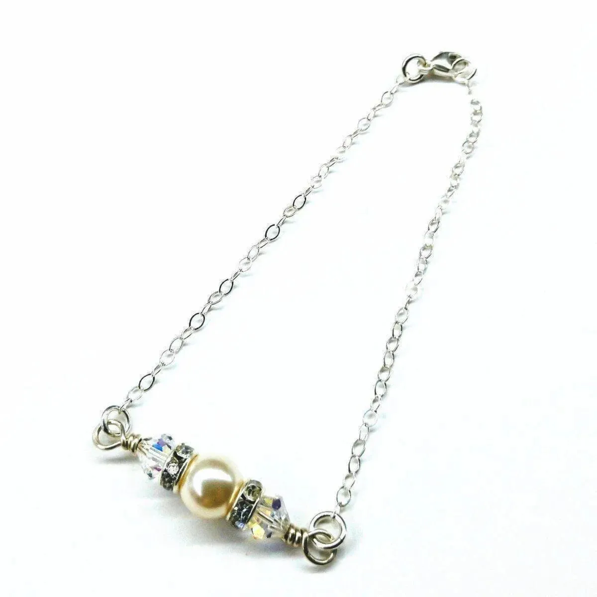 Silver Swarovski Crystal Pearl Bridal Bracelet