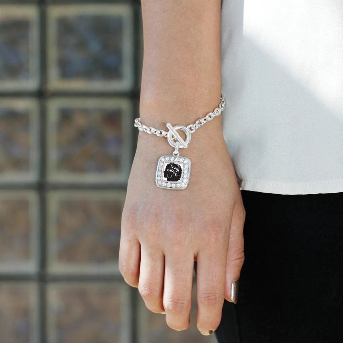 Silver Team Natural - Naturally Beautiful Hair Square Charm Toggle Bracelet