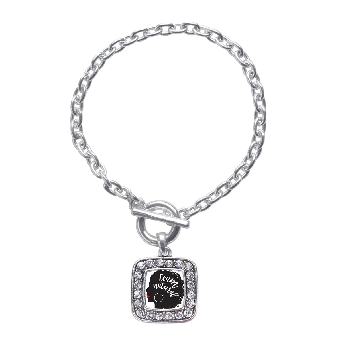 Silver Team Natural - Naturally Beautiful Hair Square Charm Toggle Bracelet