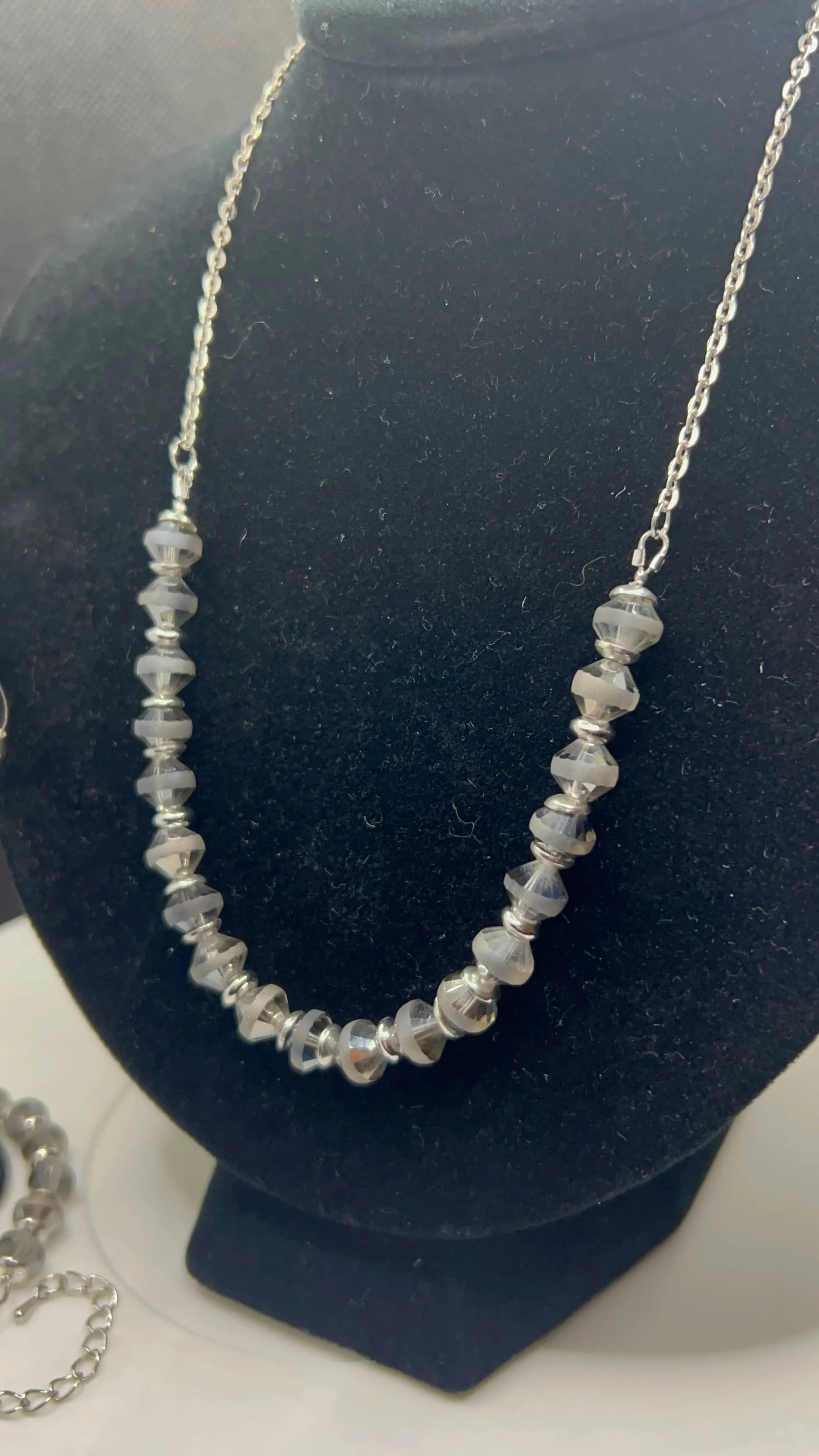 Slate Shimmer Matte-stripe Crystal Beaded Necklace, Bracelet and Earrings