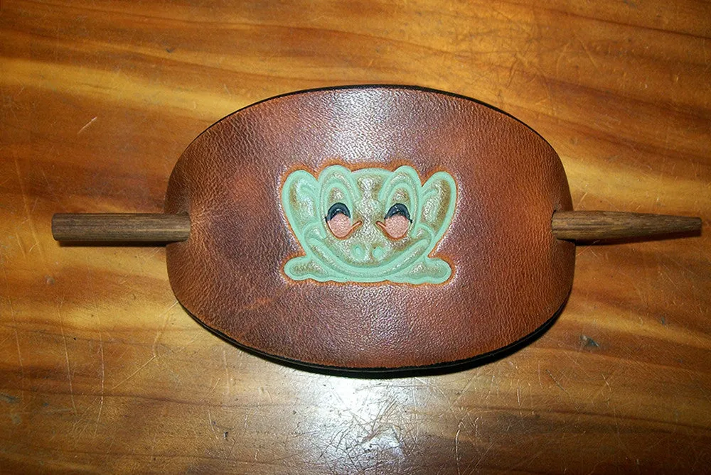 Small Leather Stick Barrette Cute Frog