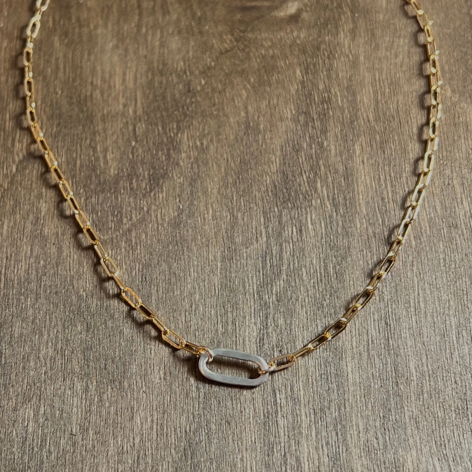 Sovereign Necklace Sm Gold Chain & Silver Link Mixed Metal