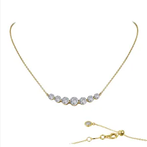 SS Y/G Plate 7 Graduated Sim Dia Shared Prong Necklace