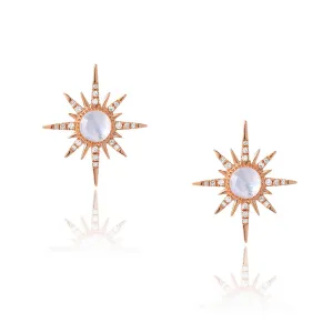 Starburst Rainbow Moonstone and Diamond Post Earrings