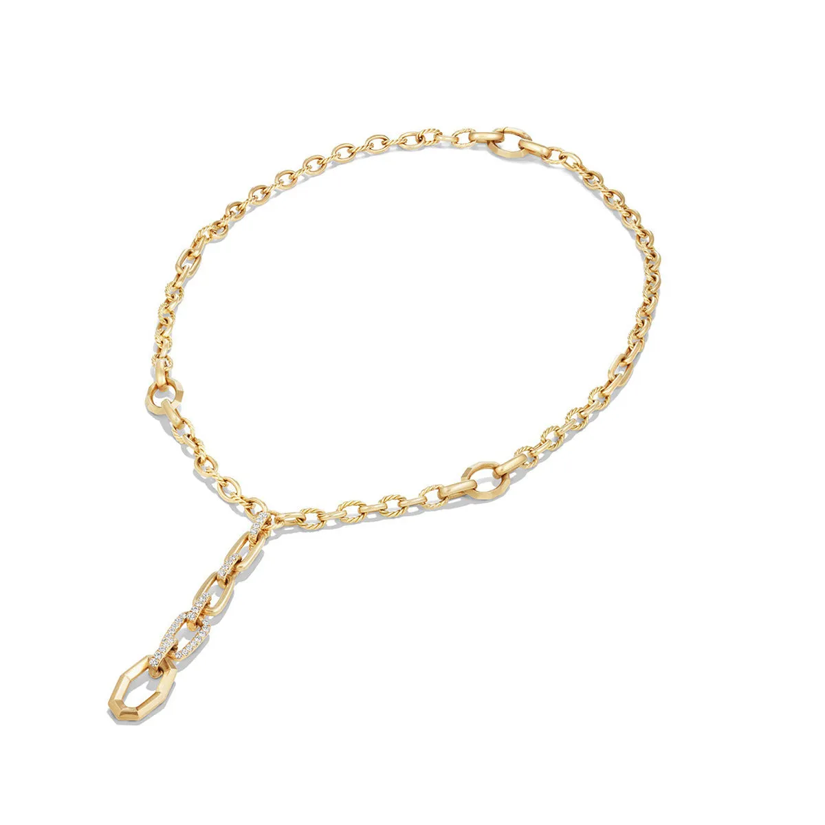 Stax Chain Link Y Necklace with Diamonds in 18K Gold