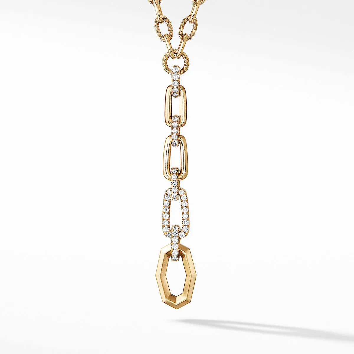 Stax Chain Link Y Necklace with Diamonds in 18K Gold