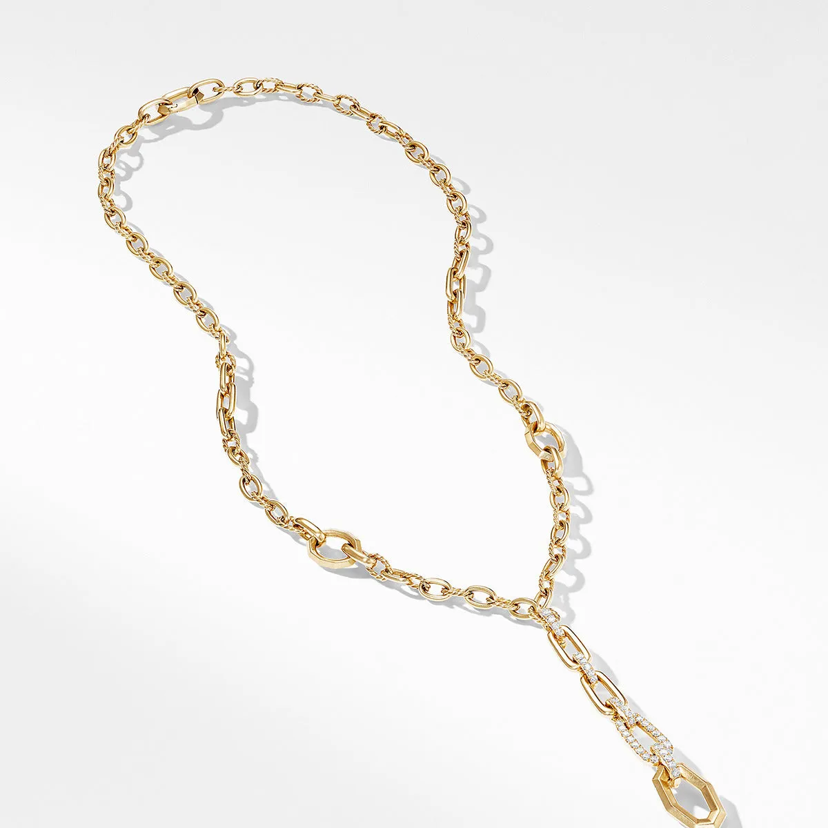 Stax Chain Link Y Necklace with Diamonds in 18K Gold