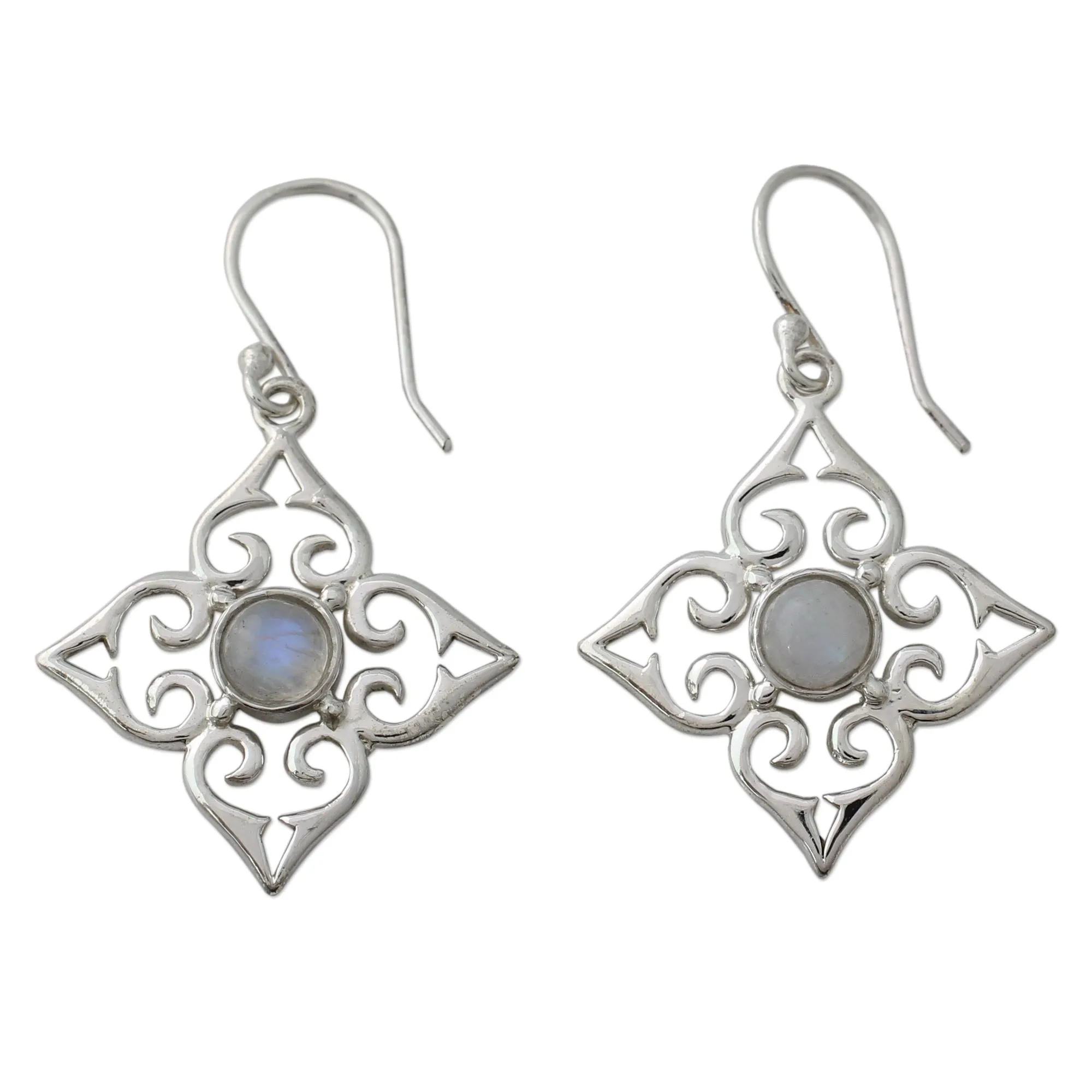 Sterling Silver Fair Trade Earrings with Rainbow Moonstone - Four Seasons | NOVICA