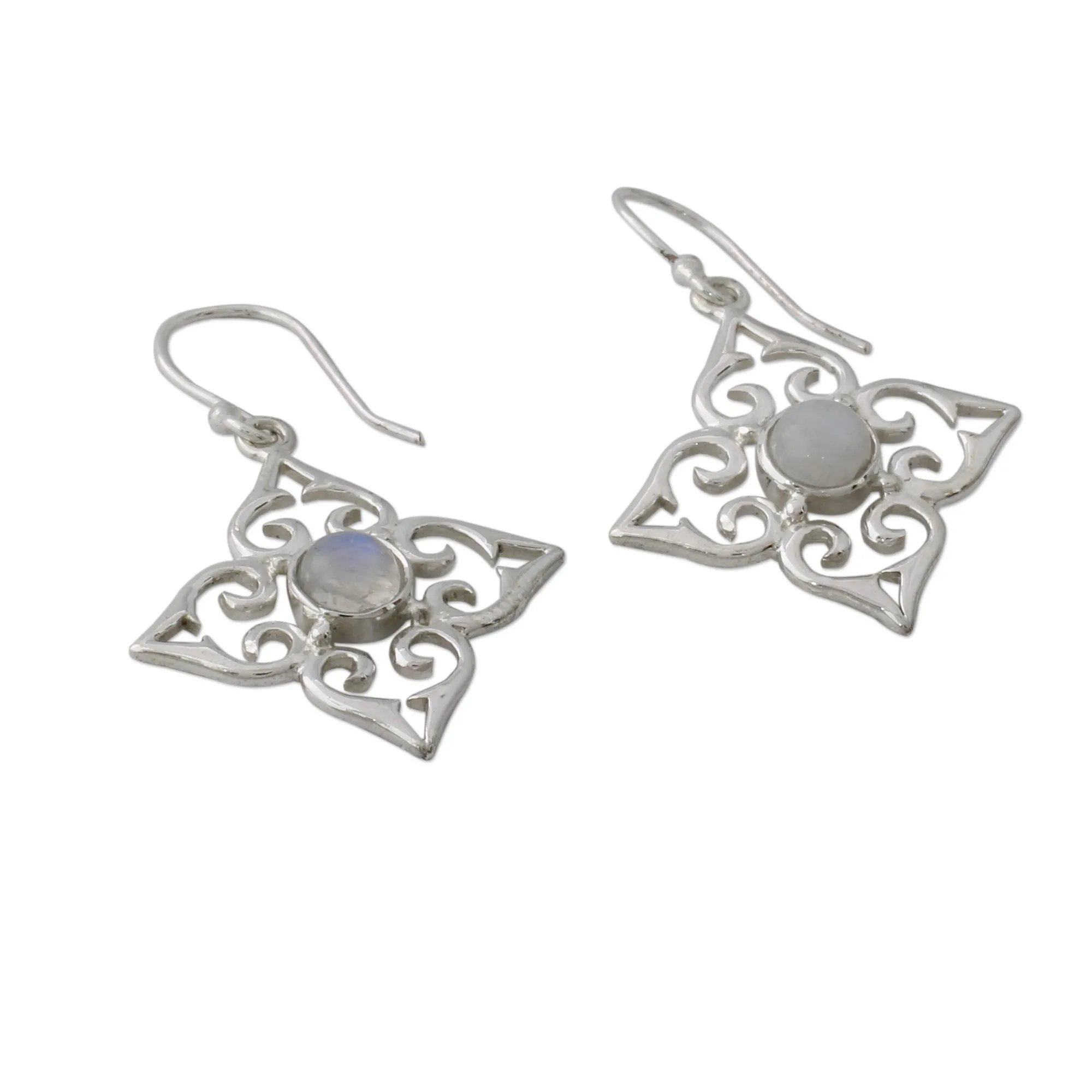 Sterling Silver Fair Trade Earrings with Rainbow Moonstone - Four Seasons | NOVICA