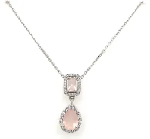Sterling Silver Rose Pink And Cz Drop Pendant