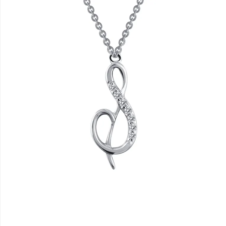 Sterling Silver Simulated Diamond Initial S Necklace