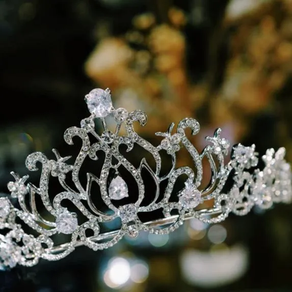 T172. Swarovski crystal bridal royal tiara, rhinestone crown, rose gold and silver