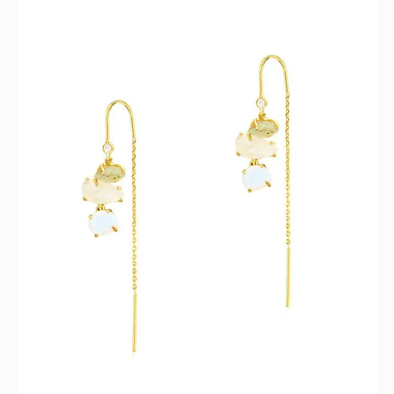 TAI GOLD 3 STONE THREADER EARRINGS