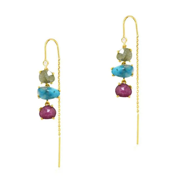 TAI GOLD 3 STONE THREADER EARRINGS