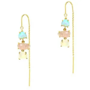 TAI GOLD 3 STONE THREADER EARRINGS