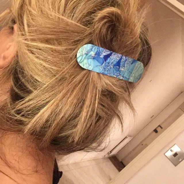 Teal Star Stripes Hair Clip - Blue Green Turquoise Hair Barrette
