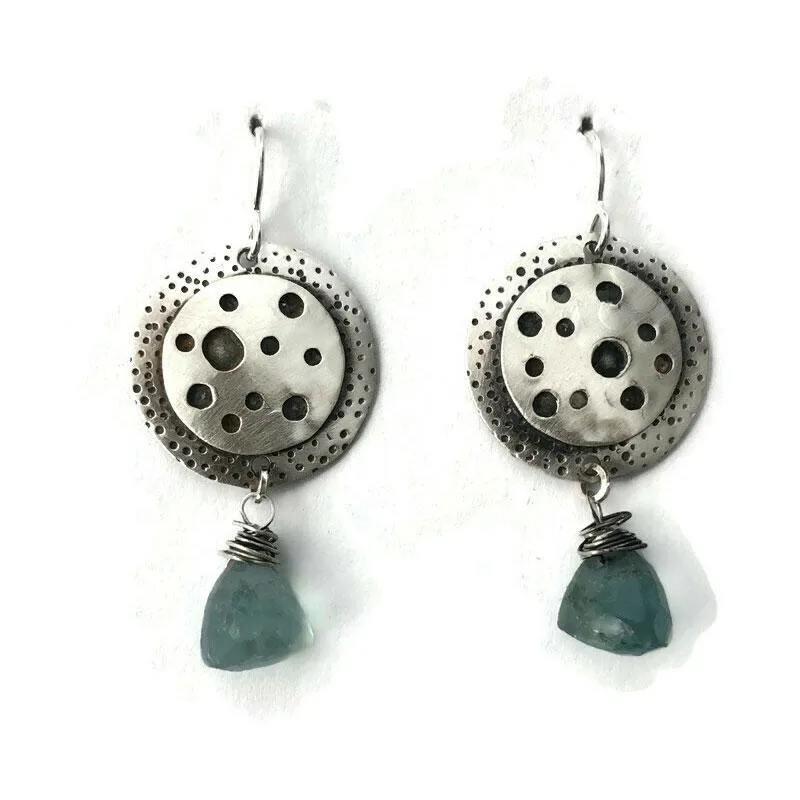 Textured and Stamped Sterling Silver and Gemstone Earrings E275 Fluorite by Joanna Craft Jewelry Design