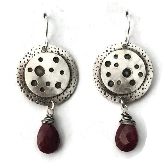 Textured and Stamped Sterling Silver and Gemstone Earrings E275 Fluorite by Joanna Craft Jewelry Design