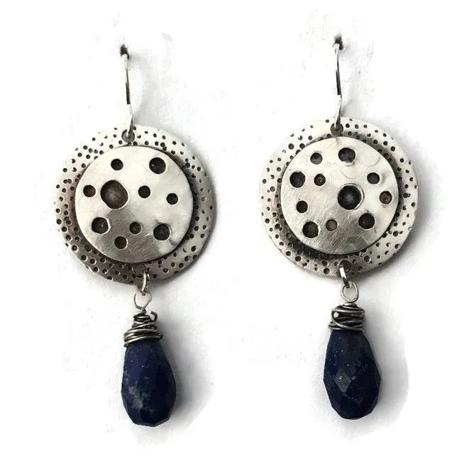Textured and Stamped Sterling Silver and Gemstone Earrings E275 Fluorite by Joanna Craft Jewelry Design