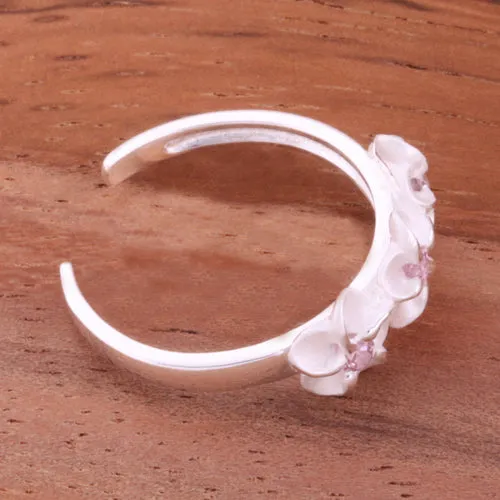 Three 4mm Plumeria with Pink CZ Toe Ring