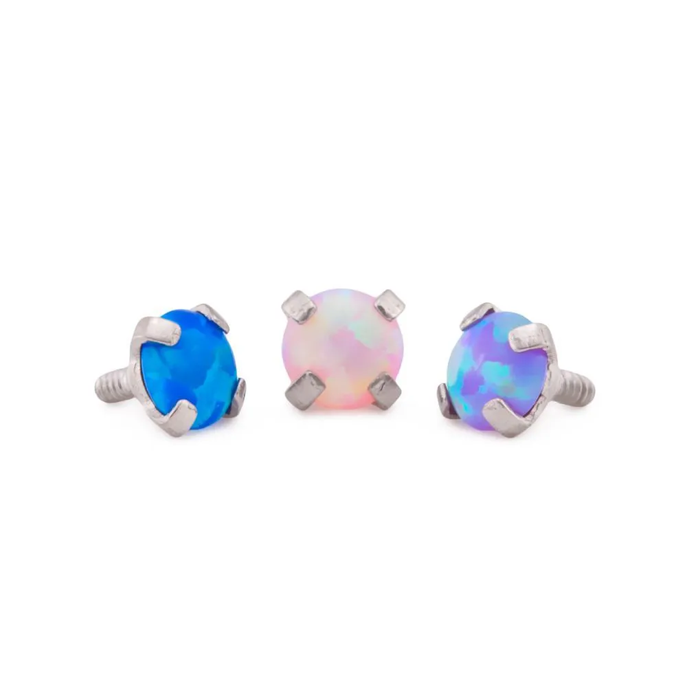 Tilum 18g-16g Internally Threaded Square Prong-Set 3mm Round Opal Top - Price Per 1