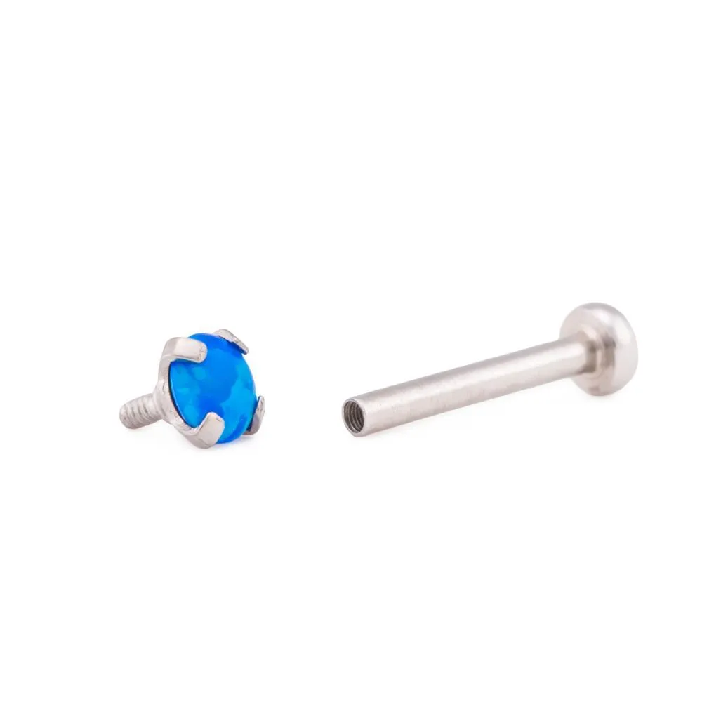 Tilum 18g-16g Internally Threaded Square Prong-Set 3mm Round Opal Top - Price Per 1