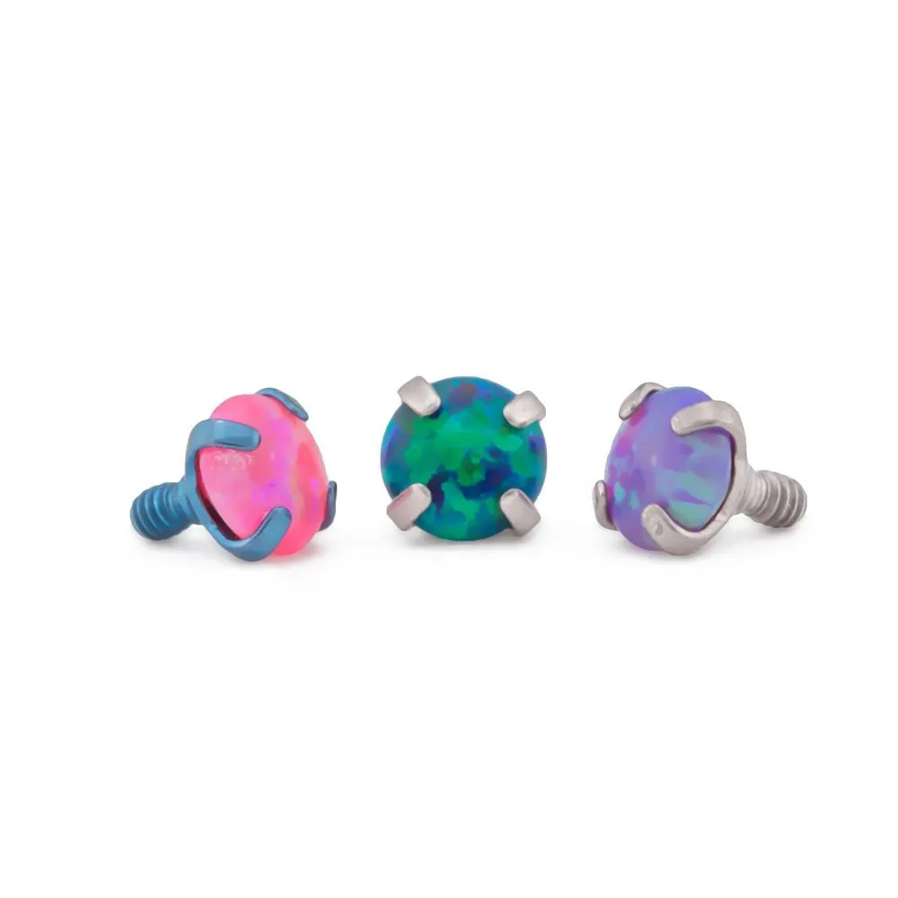 Tilum 18g-16g Internally Threaded Square Prong-Set 3mm Round Opal Top - Price Per 1