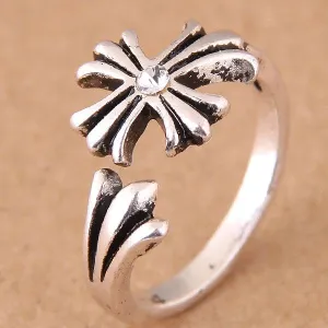TR01 Silver Cross Design with Rhinestone Toe Ring