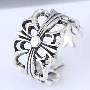 TR05 Silver Decorated Cross Design Toe Ring