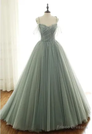 Tulle Ball Gown Long Prom Dresses With Beading,Evening Dresses,Charming Dance Dress