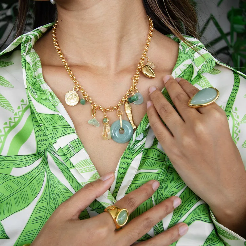 Velatti Multi Charm Short Necklace with Aventurine, chalcedony, Jade, Citrine
