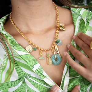 Velatti Multi Charm Short Necklace with Aventurine, chalcedony, Jade, Citrine