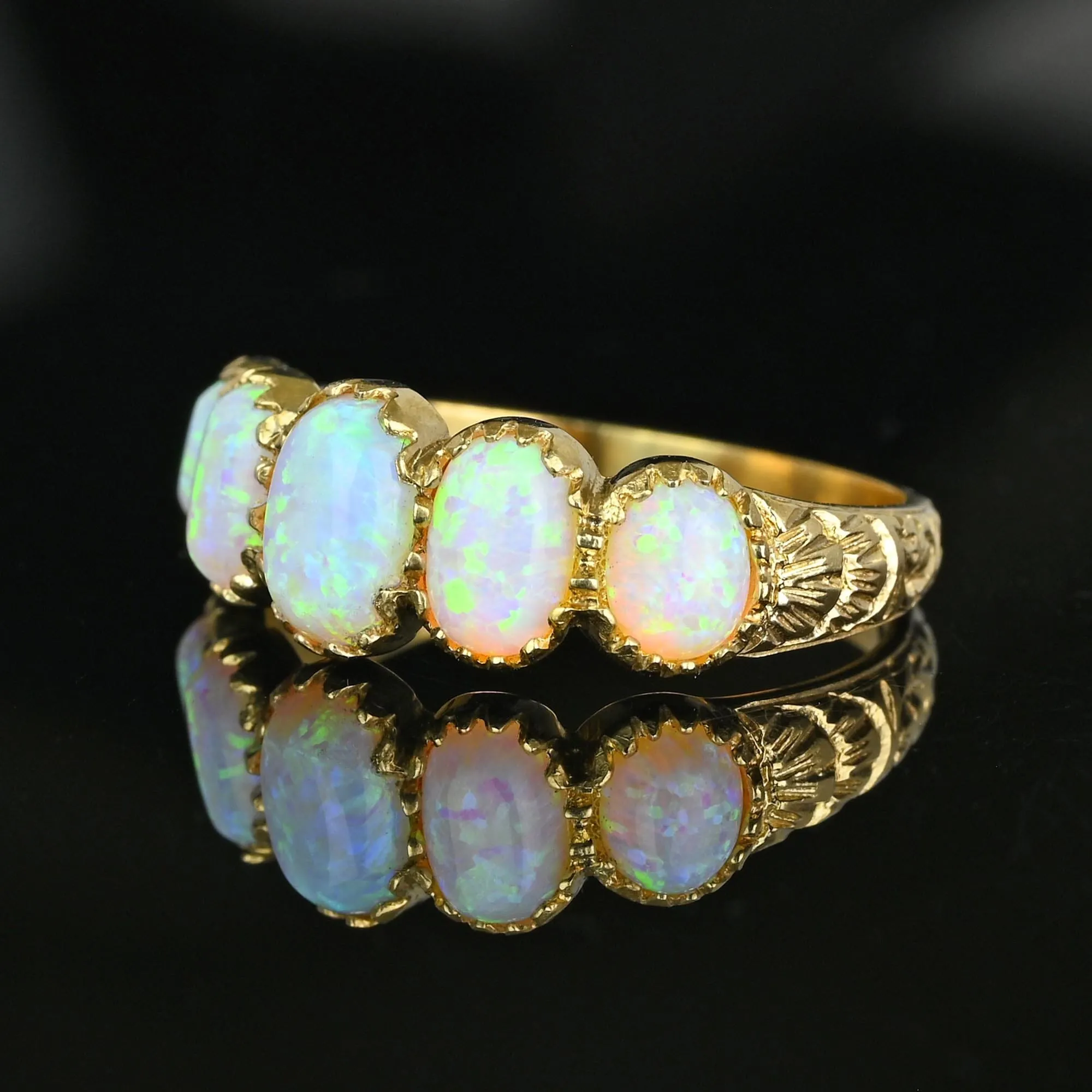 Victorian Style Gold Half Hoop Five Stone Opal Ring