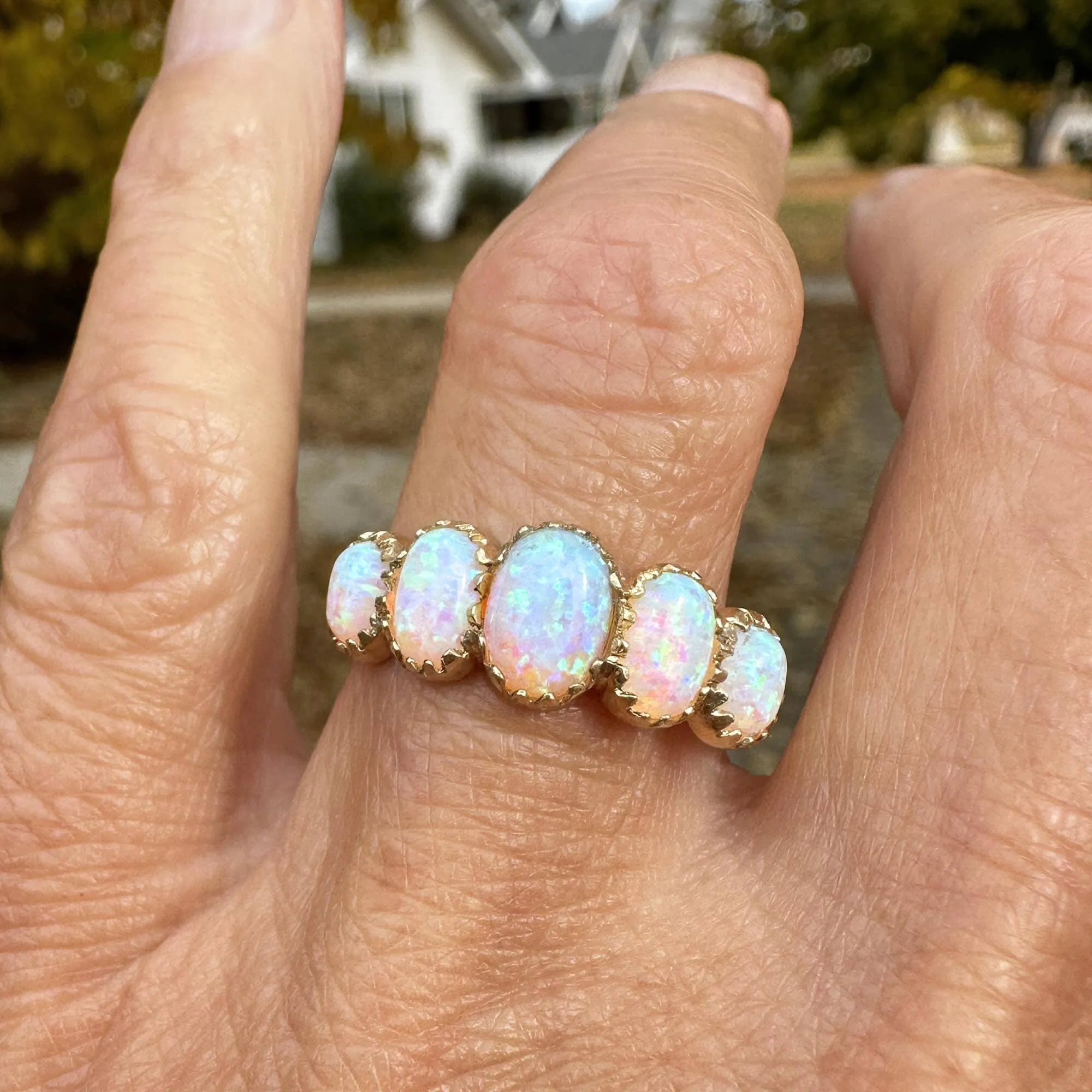 Victorian Style Gold Half Hoop Five Stone Opal Ring