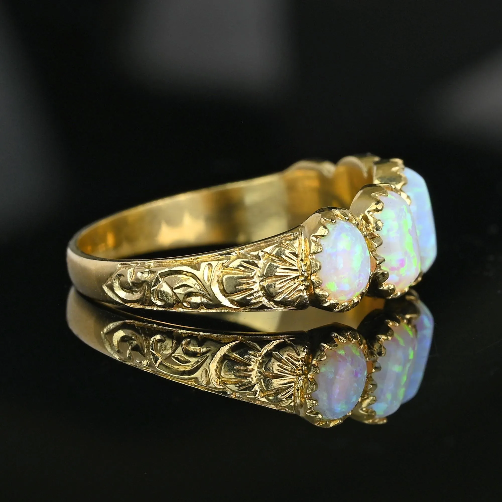 Victorian Style Gold Half Hoop Five Stone Opal Ring