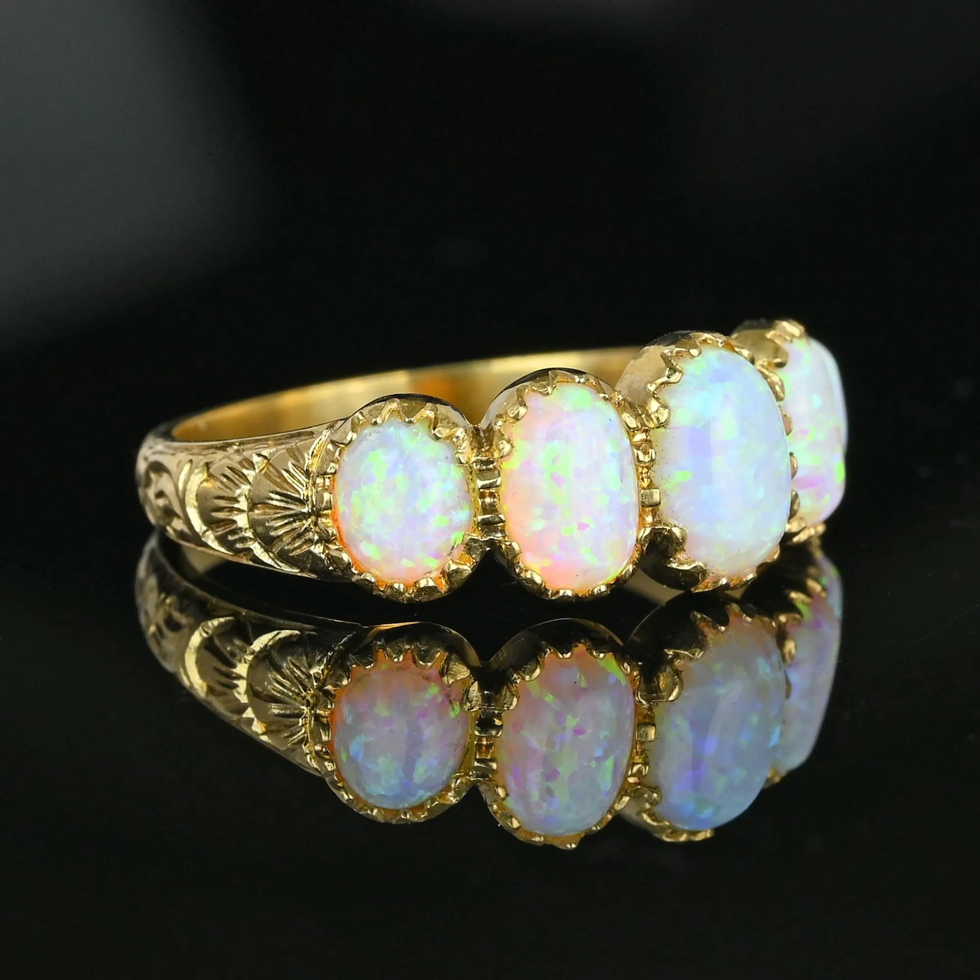 Victorian Style Gold Half Hoop Five Stone Opal Ring